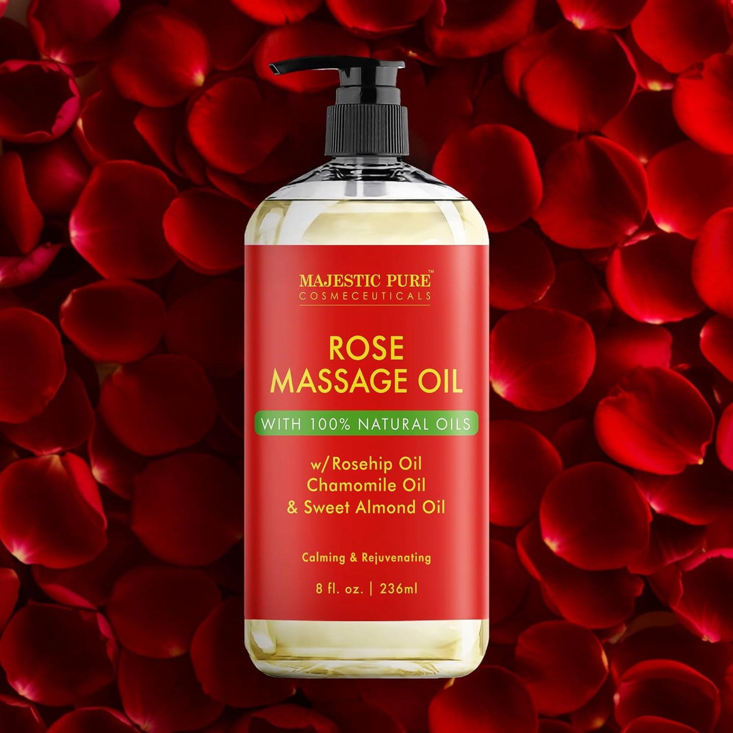 MAJESTIC PURE Rose Massage Oil for Massage Therapy - Refreshing, and Relaxing - Natural Oils - for All Skin Types - Men and Women - 8 fl oz