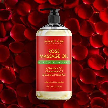 MAJESTIC PURE Rose Massage Oil for Massage Therapy - Refreshing, and Relaxing - Natural Oils - for All Skin Types - Men and Women - 8 fl oz