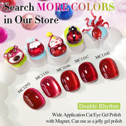 Double Rhythm 15ML Ice Glass Cat Eye Gel Polish with Magnet Holographic Glitter Shimmer Translucent Sheer Color Salon Soak Off Magnetic Nail at Home (Dark Cherry-MC1295)