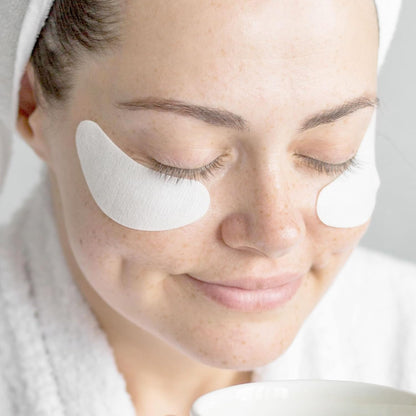 Project E Beauty 100pcs Disposable DIY Non-Woven Eye Mask Paper DIY Cotton Eye Care Mask | for Skincare & Spa Salon Use | Cosmetic Facial Paper for Toner, Serum, or Lotion (100, Eye Zone)