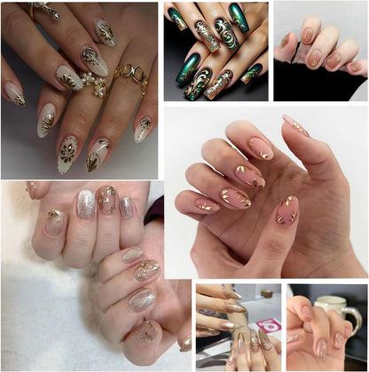 6 Sheets Gold Nail Art Stickers 3D Self -Adhesive Golden Flowers Leaves Nail Decals Holographic Hot Stamping Floral Nail Stickers Summer Blossom Nail Decoration for Women DIY Manicure Supplies