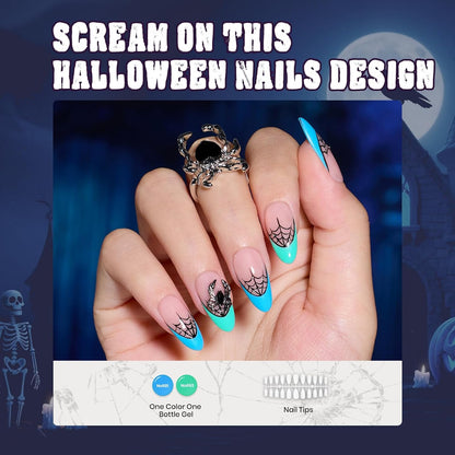 Beetles Halloween Gel Nail Polish Set with Mini LED Nail Lamp Purple Red Green Yellow Gel Polish with Base Top Coat Nail Art Brushes Salon DIY Gift Basket for Women