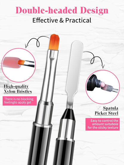 EBANKU Poly Gel Nail Forms - 96PCS Dual Forms for Builder Nail Extension, 4 Style 12 Size Dual Forms Set with 2.5oz Slip Solution, Brush, File, 5PCS Clips