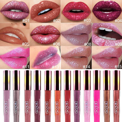evpct 1Pcs Mauve Matte to Glitter Liquid Lipstick Lip Set Kit, Long Lasting Matte Diamond Glitter Lipstick Waterproof, Colorful Sparkly Glossy Metallic Shimmer Sparkle Lip Gloss for Women 01#
