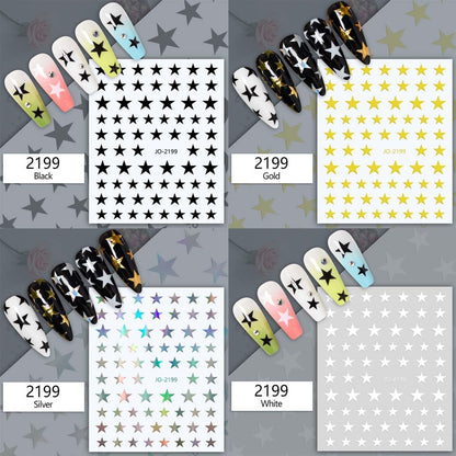 8Sheets Star Nail Stickers Gold Nail Art Stickers 3D Self Adhesive Nail Decals Silver White Gold Black Nail Art Decals Holographic Nails Design for Women Girls Nails Art Accessories DIY Manicure