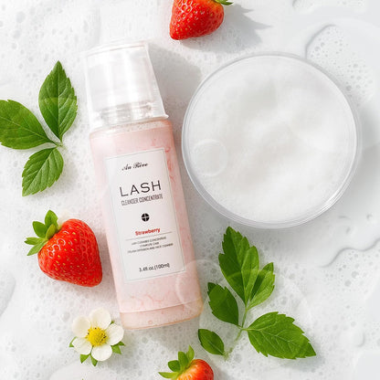 Lash Shampoo Concentrate 100ml Lash Extension Cleanser Oil-Free Eyelash Extension Shampoo with Salon Home Care -Makes 20 Bottles 60ml Eyelash Cleaner,Strawberry
