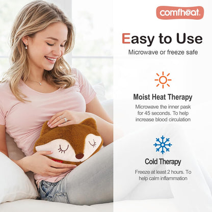 Fox Microwave Heating Pad for Pain Relief, Unscented Microwavable Heating Pads Stuffed Animal for Cramps, Neck Shoulder, Muscles, Natural Small Heat Pack Moist Heat with Washable Cover