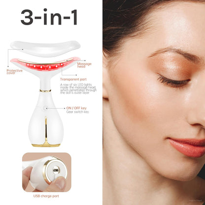 Red Light Facial Massager, Skin Care Tools for Face & Neck Beauty Device, 3 in 1 Face Massager Tool with LED, Thermal, Vibration, Tightenings, Rejuvenation for Women
