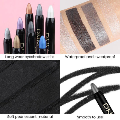 evpct Pearl Black Shimmer Cream Eye Shadow Brightener Sticks Set for Eyes, Black Shimmery Matte Pencil Eye shadow Applicator Stick Pen Palette Makeup Waterproof sombras en crema para ojos 03#