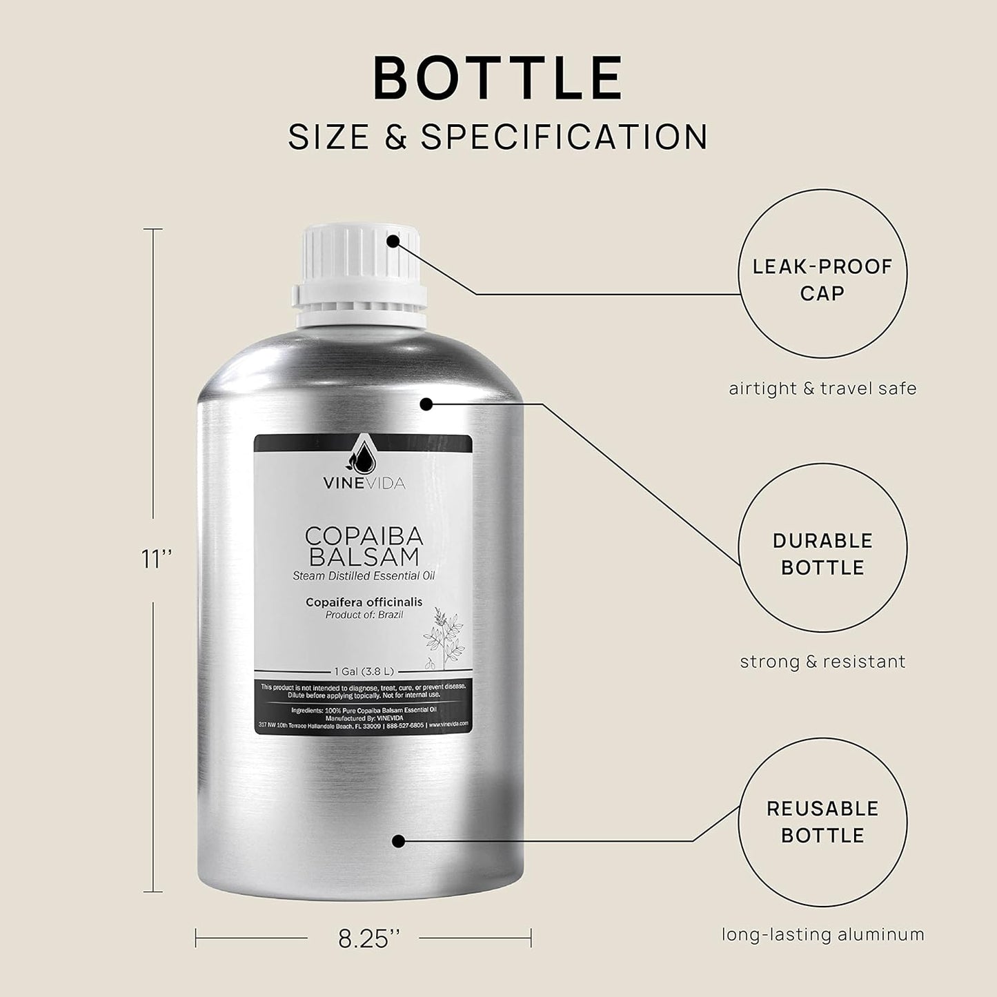 VINEVIDA Copaiba Balsam Essential Oil - Gallon Copaiba Balsam Oil Undiluted - Bulk Gallon Essential Oil for Soap Making Safe for Skin - DIY Candle Scents for Candlemaking Scents - 8 lbs