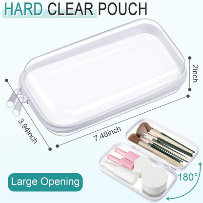 Sanwuta 6 Pcs Clear Hard Zipper Case Pencil Pouches Hard Plastic Zipper Pouches Makeup Bag Transparent Cases for Snacks Plastic Storage Organizer Box for Travel(White,7.48 x 3.94 x 2 Inch)