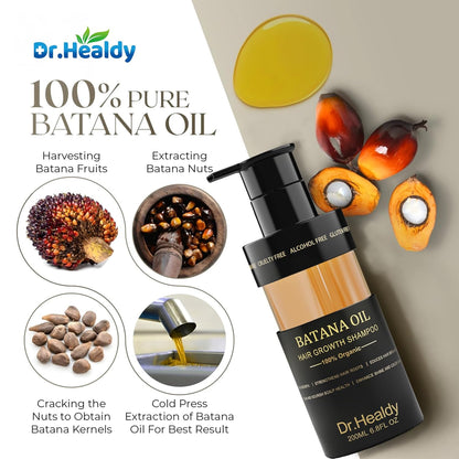 Dr.Healdy Batana Oil Shampoo for Hair Growth, Against Hair Loss & Moisturizes, Reduces Breakage - Sulfate Free Formula for All Hair Types (6.8 Fl Oz)