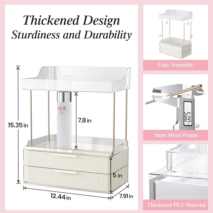 2-tier 2-drawer bathroom counter organizer,
