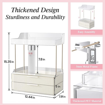 2-tier 2-drawer bathroom counter organizer,