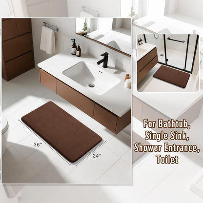 Yimobra Large Bath Mat 36"x24", Super Soft Quick Dry Memory Foam Bathroom Rug, Water Absorbent, Non Slip Backing Machine Washable for Tub Shower, Thick Comfort Support, Brown