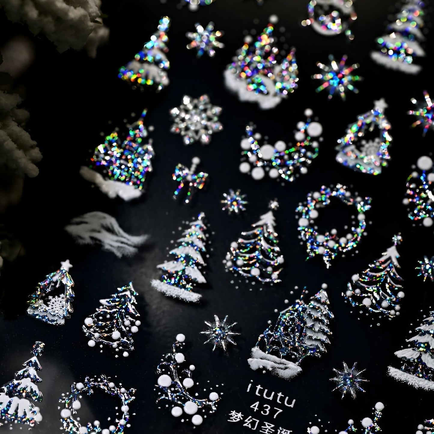 Christmas Nail Stickers for Nail Art 5D Embossed Colorful Xmas Tree Nail Art Stickers Colorful Christmas Nail Decals Silver White Snowflake Nail Art Supplies Design for Women Girls