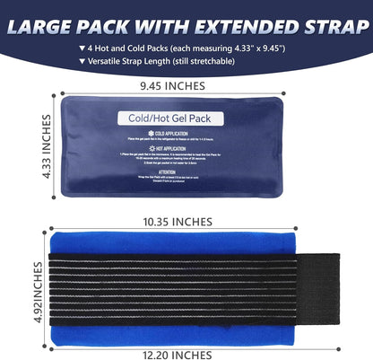 Reusable Gel Soft Ice Packs for Injuries, 4 Pack Flexible Hot and Cold Packs with Strap for Knees, Back, Face, Joint & Muscle Pain Relief (Small 4.33"x 9.45")