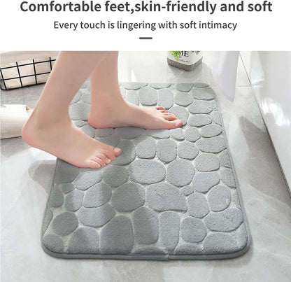 YIHOUSE Memory Foam Bath Mat Cobblestone Bathroom Rugs Super Water Absorbent Bath Mats for Bathroom Machine Washable Bath Rugs(17x24,Light Gray)