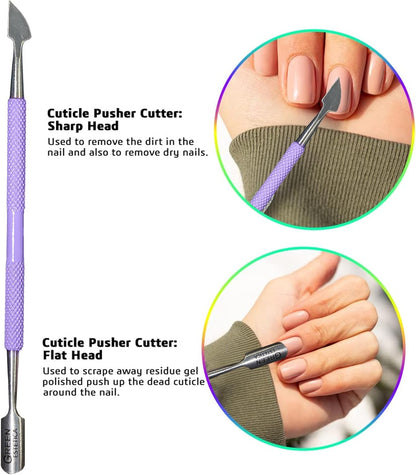 Professional Cuticle Trimmer with Cuticle Pusher Nail Cuticle Remover Nipper Silver Stainless Steel Sharp Blades Manicure Tools with Double Spring Nail Care Pedicure Nail Tools Home Spa (Purple)