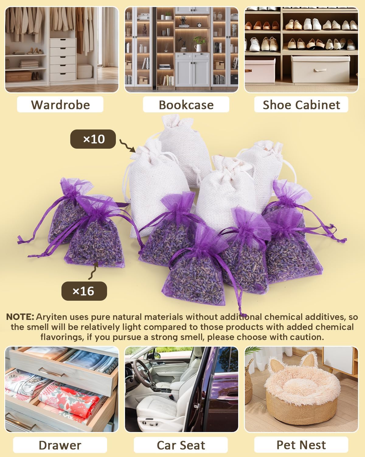 24 Pack Cedar and Lavendar Home Fragrance for Drawers and Closets - Stop Clothes Damage, Cedar Chips and Natural Dried Lavender Sachets Bags