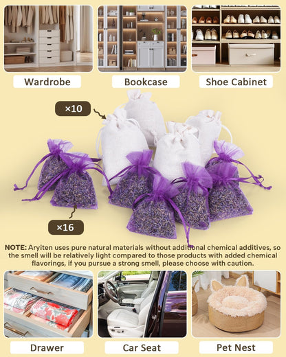 24 Pack Cedar and Lavendar Home Fragrance for Drawers and Closets - Stop Clothes Damage, Cedar Chips and Natural Dried Lavender Sachets Bags