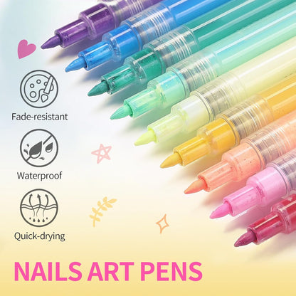 BORN PRETTY Nail Art Pens Set 12 Colors - Halloween Neon Colors 3D Nail Polish Acrylic Paint Pens Quick Dry Nail Markers for Halloween Nail Art Drawing Painting Dotting Liner Pen DIY Manicure Tools