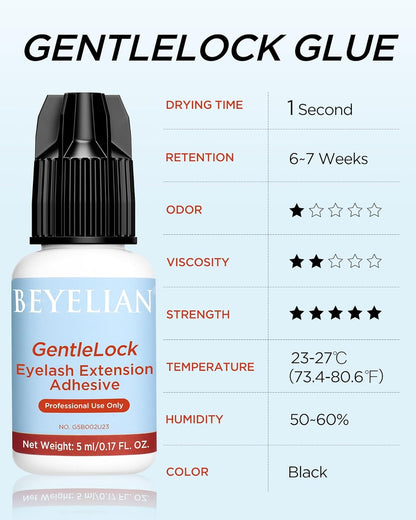 BEYELIAN Sensitive Eyelash Extension Glue, 1 Sec Dry Lash Extension Glue No Irritation Waterproof Long Lasting Strong Hold Adhesive Professional Use Only 0.17fl.oz/5ml (B02)