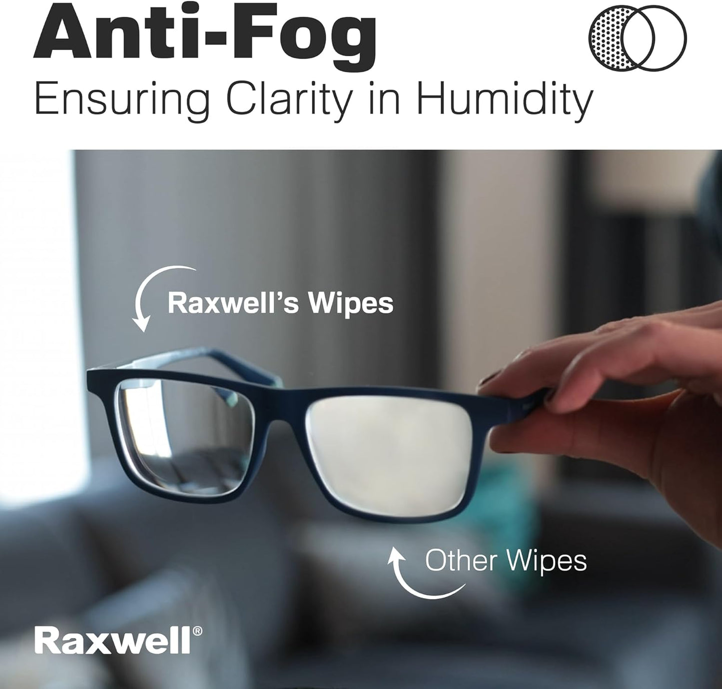 Raxwell Anti Fog Lens Wipes for Eyeglasses - 100 Count Unscented Individually Wrapped Sachets - Glasses Cleaner & Screen Wipes Safe on Coated Lenses - Streak-Free