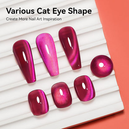 Cat Eye Gel Nail Polish, Magentic Nail Polish With Magnet Red Pink Double Magic Effect, Jelly Color Glitter Shimmer UV Gel Holographic For Salon DIY At Home