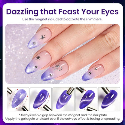 Beetles Cat Eye Gel Nail Polish, 15ML Purple Cat Eye Holographic Glitter Gel Polish with Magnet Soak Off UV Shimmer Velvet Gel Celestial Veil Series French Nail Art Design Manicure Gifts for Women