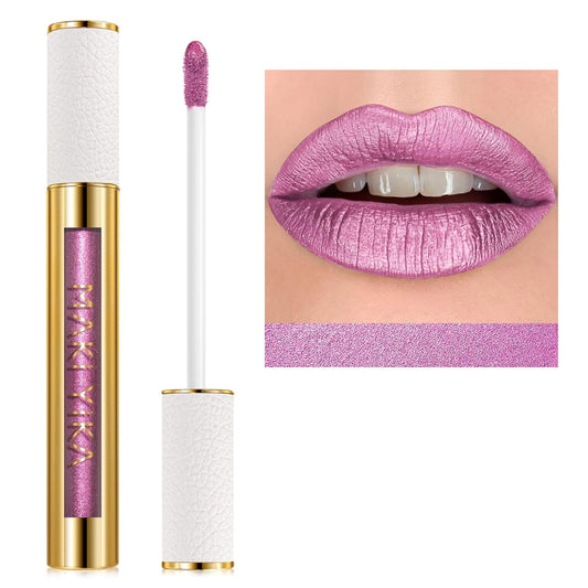 MAKI YIKA Pink Lipstick for Women Metallic Lipsticks Glitter Long Lasting Lipstick No Smudge No Transfer Liquid Lip Gloss (BR012 Paradise)