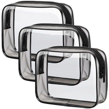 PACKISM Clear Toiletry Bag - 3 Pack TSA Approved Toiletry Bag Quart Size Bag, Travel Makeup Cosmetic Bag for Women, Carry on Airport Airline Compliant Bag, Black