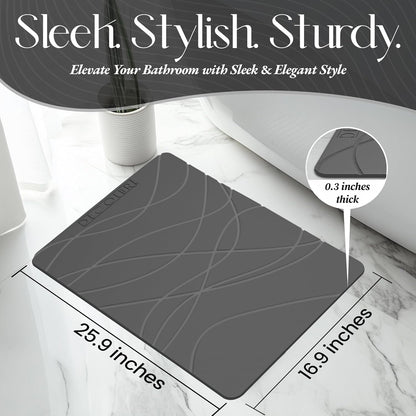 DECOLURE Stone Bath Mat Large, Quick Dry & Non-Slip Diatomaceous Earth Shower Mat for Bathroom, Luxurious & Easy to Clean Diatomite Stone Mat for Bathroom, Kitchen, High Density (Large, Grey)