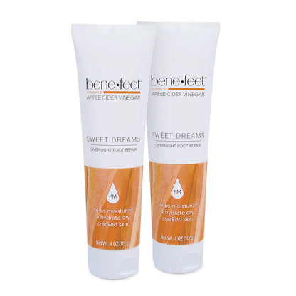 Benefeet Sweet Dreams Overnight Foot Repair - Night Cream for Detox, Moisturize & Soften Dry Cracked Skin, With Apple Cider Vinegar, Turmeric & Borage Oil, 4oz (2 Pack)