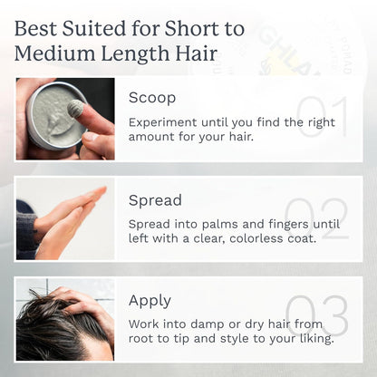 Highland Glacial Hair Clay Pomade - Award winning hair styling clay for men and women made with 100% all natural and organic ingredients that promote hair and scalp health. Low shine, Medium Hold.