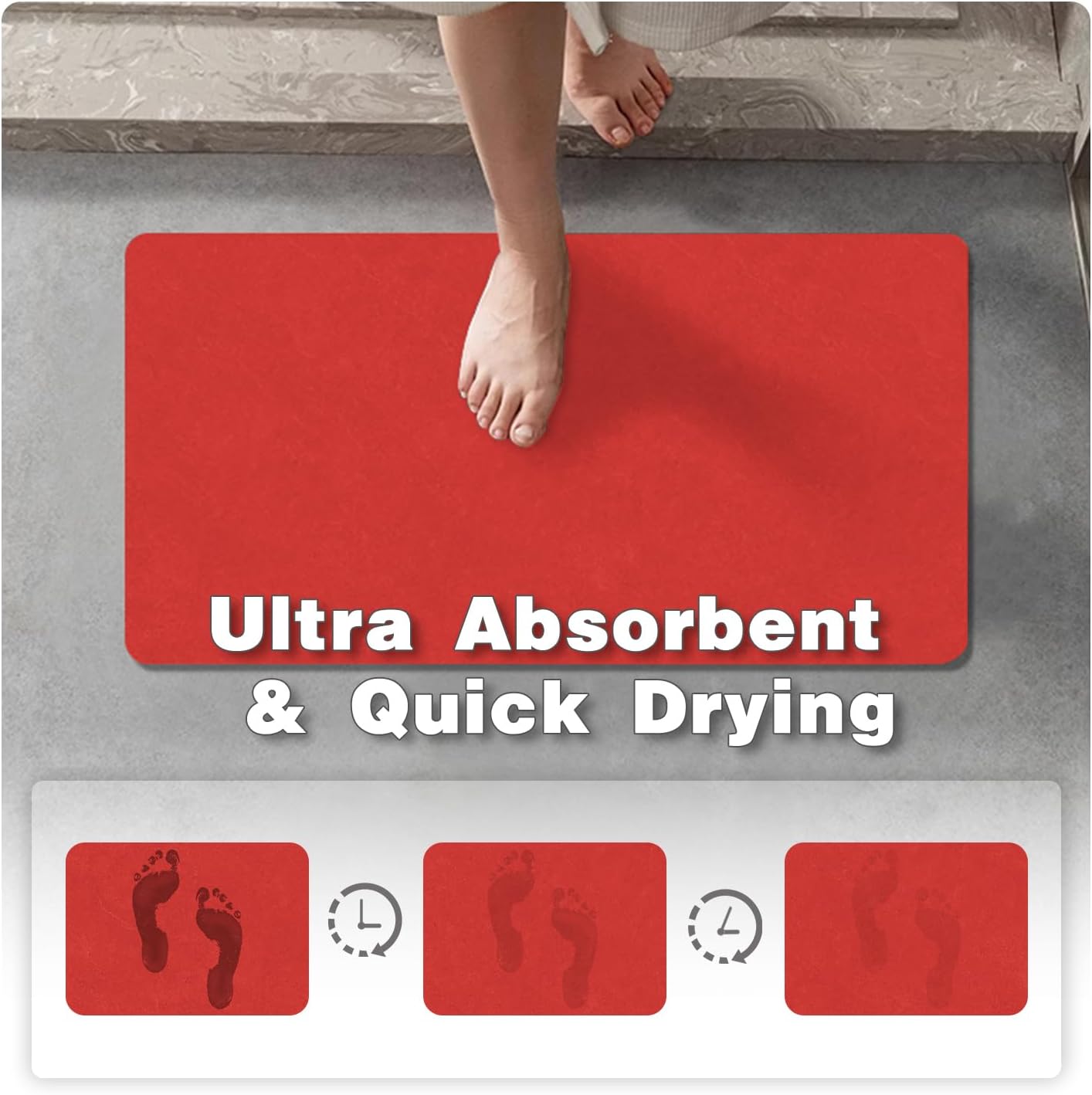 Christmas Bath Mat, Red Bathroom Rugs Non Slip Washable Thin Absorbent Bath Mat Fits Under Door Bathroom Floor Mat Perfect for Bath, Shower, or Sink 36"x48" Red