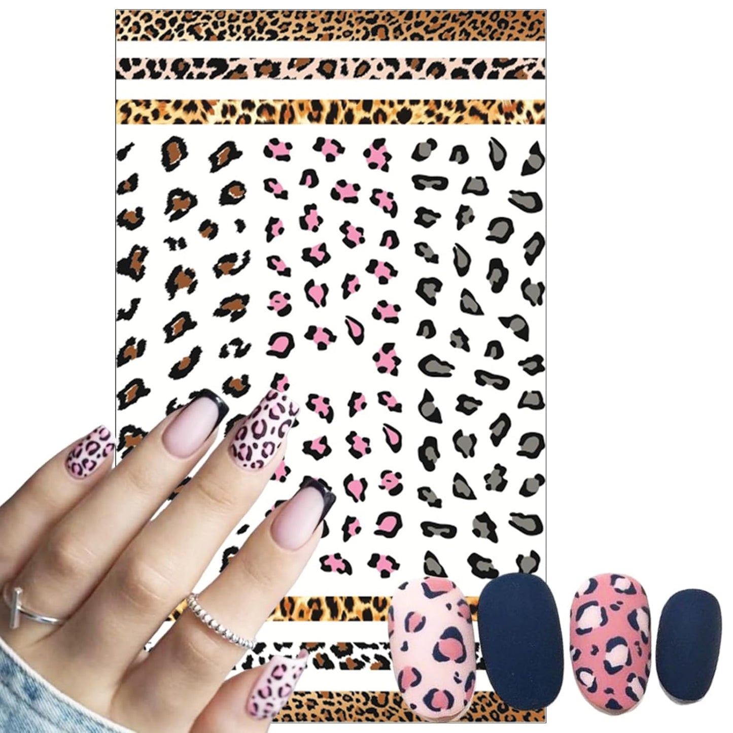 8Sheets Leopard Nail Stickers for Nail Art,3D Self-Adhesive Nail Decals Holographic Leopard Snake Tiger Nail Sticker Colorful Leopard Print Pattern Nail Design for Women Girls DIY Manicure Decoration