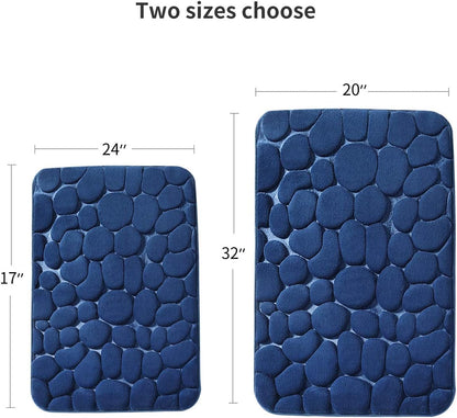 YIHOUSE Memory Foam Bath Mat Cobblestone Bathroom Rugs Super Water Absorbent Bath Mats for Bathroom Machine Washable Bath Rugs(17x24,Dark Blue)