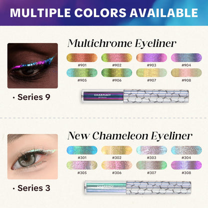 CHARMACY Multichrome Liquid Eyeliner, Glitter Chameleon Liquid Eyeshadow Eyeliner Makeup,High Pigmented with Waterproof &Smudge Proof Formula,Longwearing,Ultra-Fine Tip,PALE PINK YELLOW 908