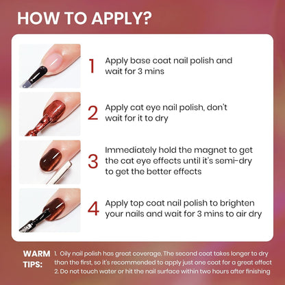 Cateye Magnetic Nail Polish Non Gel, Quick Dry Nail Polish Air Drying Fast Lacquer Manicure Gift For Women Girls 16ml