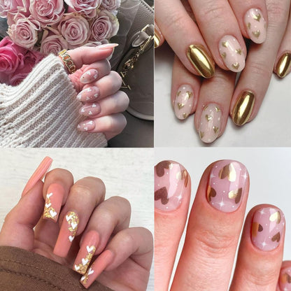 9 Valentines Nail Art Heart Stickers - Self-Adhesive Gold, 3D Rose Love Cupid Heart Letter Nail Decals for Women
