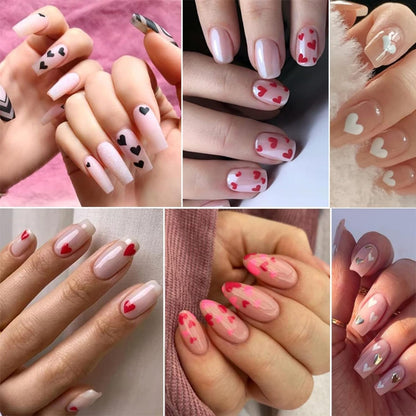 12 Sheets Self-Adhesive Heart Nail Stickers for Valentine's Day - 3D Pink Red Aurora Gold Decals for Nail Art Design - Supplies for Women