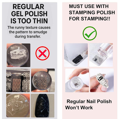 AddFavor Nail Art Stamper Kit 6pcs Flower Heart Leaf Lace Butterfly Stamping Plate Template with Silicone Nail Stamper and Scraper for Women Girls DIY Fingernail Manicure Stencils Tools