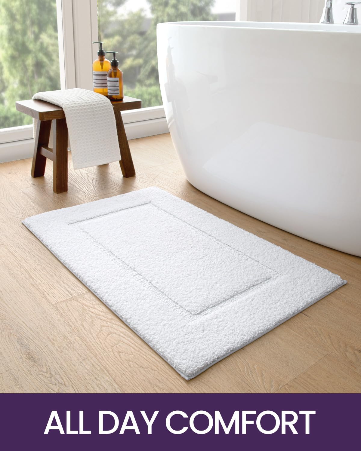 DEXI Bathroom Rugs Set 2 Piece 24x16, Washable Non Slip Bath Mat for Shower Floor, Absorbent Quick Dry Bathmat with Rubber Backing, Ultra Soft Plush Carpet for Tub, White