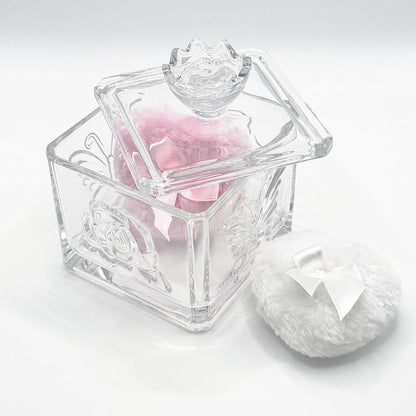 Body Powder Puff and Container - Glass Dusting Powder Container with 2 Soft Puffs – Vintage Powder Puff Case for Women & Girls (3.74x3.74x4.53 H IN) - GRB013-Transparent