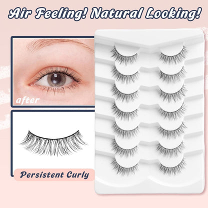 Lashes Wispy Eyelashes False Eyelashes 10MM Short Lash Thin Band Strip Lashes Natural Lashes 3D Volume Eyelashes Soft False Lashes 7 Pair Siligli