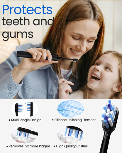 Electric Toothbrush for Adults, Rechargeable Sonic Travel Toothbrush Teens with 4 Brush Heads-180 Days Battery Life, 55000VPM, 5 Modes Smart Timer& Travel Case, Black
