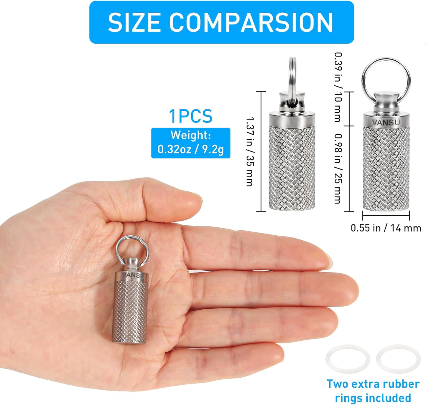 Titanium Waterproof Keychain Pill Holder Container,Portable Mini Size Pill Box Case for Outdoor Travel Camping （2 Pack）