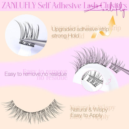 Self Adhesive Eyelashes Natural Self Adhesive Lash Clusters Wispy Press on Lashes 10-12MM Pre-glued Eyelash Clusters 120pcs C-curly No Glue Lashes DIY Individual Lashes by ZANLUFLY
