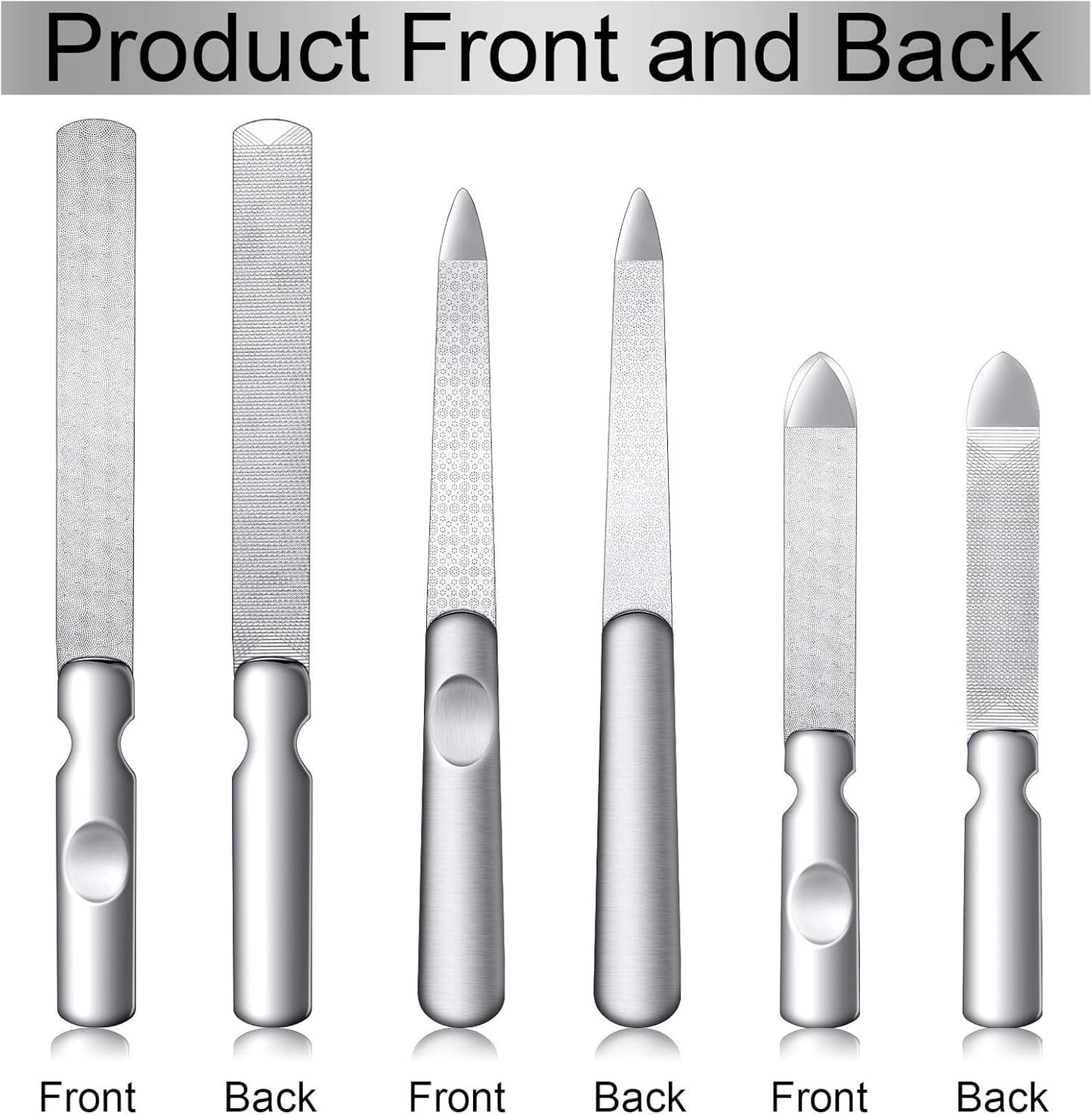 3 Pcs Stainless Steel Nail Files Kit with Leather Case, Double Sided Metal Nail Files with Anti-Slip Handle for Women and Men, Metal File Buffer Manicure Pedicure Tools for Fingernail Toenail(Brown)